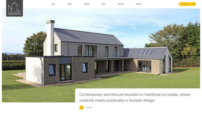 Nicholas Lindsay Architects: A clean, image-led site for Nicholas Lindsay Architects, pairing generous white space and refined typography with a minimal grid layout. Designed to let striking architectural photography take centre stage, it reflects the precision and elegance of the firm’s work.