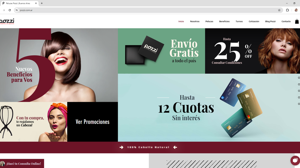 Pelucas Pozzi: Hemos diseñado y desarrollado el sitio web de Pelucas Pozzi, una empresa argentina líder en la fabricación de pelucas de cabello natural y sintético importado, confeccionadas 100% a mano.  

El sitio web ofrece una experiencia de usuario intuitiva y funcional, incluyendo:  

- Página de inicio: Presenta una visión general de los servicios y la misión de la empresa, destacando su compromiso con la calidad y la satisfacción del cliente.  

- Sección "Nosotros": Describe la historia de Pelucas Pozzi, una empresa con más de 100 años de experiencia en movimiento, enfocada en atender las necesidades de sus clientes y resaltar la belleza interna y externa de la mujer actual.  

- Página de "Pelucas": Muestra la nueva colección y la colección anterior de pelucas, detallando estilos, colores y características de cada modelo.  

- Sección de "Beneficios": Informa sobre promociones y convenios vigentes, como la posibilidad de financiar en hasta 12 cuotas sin interés con tarjetas Visa y Mastercard.  

- Sistema de reserva de turnos: Permite a los clientes programar evaluaciones gratuitas en el salón para adquirir una peluca de cabello natural o sintético, o recibir servicio técnico para una que ya poseen.  

- Página de "Cotización": Facilita la solicitud de cotizaciones en línea, permitiendo a los clientes personalizar su peluca según gustos, necesidades, estilo, largo y color.  

- Blog informativo: Ofrece artículos relacionados con salud, belleza y tendencias para cuidar el cabello, pelucas o cuero cabelludo.  

- Sección de "Contacto": Proporciona información de contacto, ubicación y un formulario para consultas directas.  

El diseño es responsivo, asegurando una navegación óptima en dispositivos móviles y de escritorio, y refleja la identidad de la marca con una estética limpia y profesional.