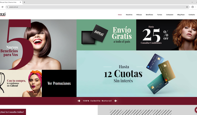 Pelucas Pozzi: Hemos diseñado y desarrollado el sitio web de Pelucas Pozzi, una empresa argentina líder en la fabricación de pelucas de cabello natural y sintético importado, confeccionadas 100% a mano.  

El sitio web ofrece una experiencia de usuario intuitiva y funcional, incluyendo:  

- Página de inicio: Presenta una visión general de los servicios y la misión de la empresa, destacando su compromiso con la calidad y la satisfacción del cliente.  

- Sección "Nosotros": Describe la historia de Pelucas Pozzi, una empresa con más de 100 años de experiencia en movimiento, enfocada en atender las necesidades de sus clientes y resaltar la belleza interna y externa de la mujer actual.  

- Página de "Pelucas": Muestra la nueva colección y la colección anterior de pelucas, detallando estilos, colores y características de cada modelo.  

- Sección de "Beneficios": Informa sobre promociones y convenios vigentes, como la posibilidad de financiar en hasta 12 cuotas sin interés con tarjetas Visa y Mastercard.  

- Sistema de reserva de turnos: Permite a los clientes programar evaluaciones gratuitas en el salón para adquirir una peluca de cabello natural o sintético, o recibir servicio técnico para una que ya poseen.  

- Página de "Cotización": Facilita la solicitud de cotizaciones en línea, permitiendo a los clientes personalizar su peluca según gustos, necesidades, estilo, largo y color.  

- Blog informativo: Ofrece artículos relacionados con salud, belleza y tendencias para cuidar el cabello, pelucas o cuero cabelludo.  

- Sección de "Contacto": Proporciona información de contacto, ubicación y un formulario para consultas directas.  

El diseño es responsivo, asegurando una navegación óptima en dispositivos móviles y de escritorio, y refleja la identidad de la marca con una estética limpia y profesional.