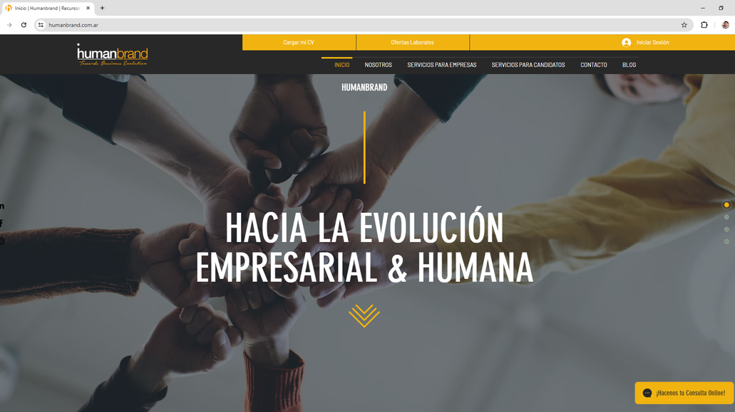 Humanbrand: Hemos diseñado y desarrollado el sitio web de Humanbrand, una consultora de recursos humanos con amplia experiencia, dedicada a ofrecer soluciones únicas a cada organización.  

El sitio web proporciona una experiencia de usuario intuitiva y funcional, incluyendo:  

- Página de inicio: Presenta una visión general de los servicios y la misión de la empresa, destacando su compromiso con la excelencia en la gestión del talento humano.  

- Sección "Nosotros": Describe la historia y el enfoque de Humanbrand, enfatizando su dedicación a brindar soluciones personalizadas que se adaptan a las necesidades específicas de cada cliente.  

- Servicios: Detalla las áreas de especialización de la consultora, incluyendo selección de personal, capacitación y desarrollo, asesoramiento en gestión del cambio, entre otros.  

- Blog: Ofrece artículos y recursos sobre temas relevantes en el ámbito de los recursos humanos, proporcionando información valiosa para profesionales y empresas.  

- Contacto: Proporciona información de contacto, incluyendo dirección, teléfono y un formulario para consultas directas, facilitando la comunicación con los clientes.  

El diseño es responsivo, asegurando una navegación óptima en dispositivos móviles y de escritorio, y refleja la identidad de la marca con una estética profesional y moderna.