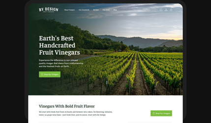 By Design Fruit Vinegars: By Design Fruit Vinegars is a family-owned vinegar brand. In a redesign, I helped reshape the user-interface and ecommerce experience.
