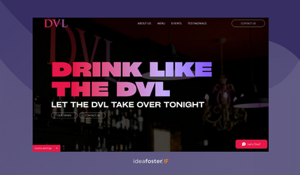 DVL Bar: For the new DVLTulsa bar opening in the city, we were tasked with creating both the branding and the landing page. Our design captures the unique spirit of Tulsa, aiming to appeal directly to the city's youthful and vibrant demographic. The landing page is designed to be eye-catching and distinctive, setting DVLTulsa apart as a must-visit destination for both locals and visitors looking for an exceptional nightlife experience.