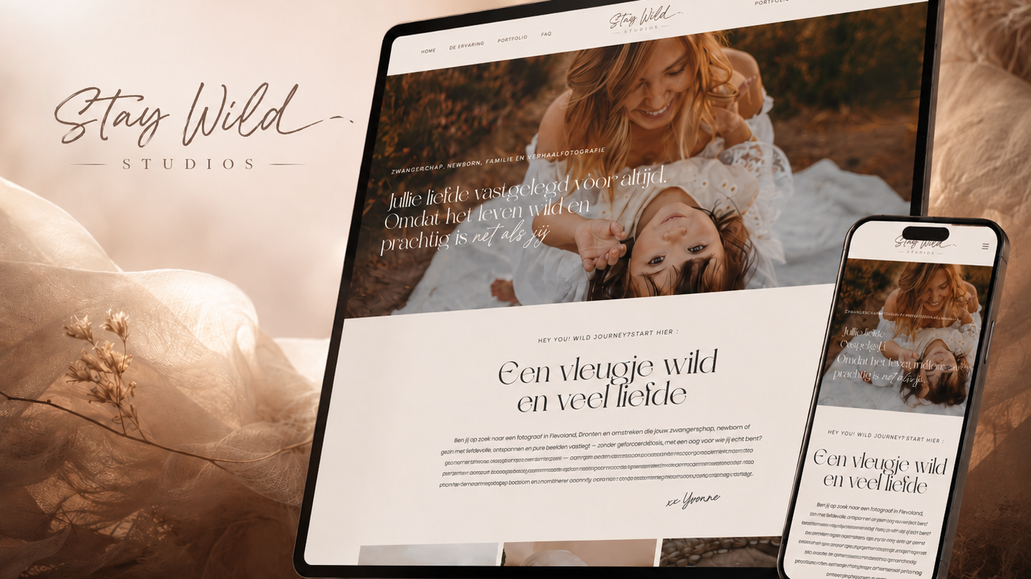 Stay Wild Studios: Website design, logo design, brand identity and creative direction for a newborn and motherhood photographer.