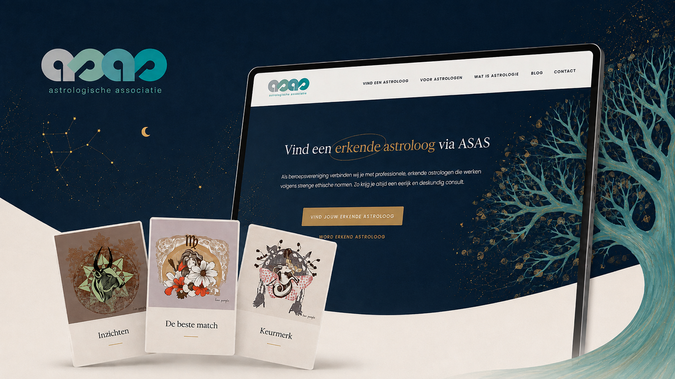 ASAS Astrologen: Redesign and development of ASAS’s digital presence, bringing two separate websites together in one modern platform. Using Wix Velo and a custom database, we created an interactive search tool that helps visitors find certified astrologers in their area. The platform connects the public with professionals and gives astrologers dedicated profile pages to present their expertise, services and credentials.