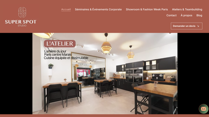 Super Spot: Conception de site Wix Studio dans l'événementiel d'entreprise incluant : optimisation seo, optimisation mobile, retouches d'images, email marketing et automation