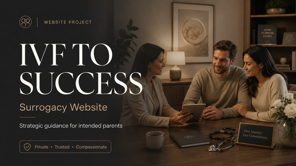 Surrogacy Success : We transformed a sensitive IVF and surrogacy knowledge brand into a premium Wix Studio platform built for trust, bookings and digital product sales.

Surrogacy Success is a premium international IVF and surrogacy strategy brand created for Intended Parents seeking clarity, structure and confidence through a highly complex journey.

The website was built to position the brand as clinical, luxury, editorial and deeply professional — not as a baby blog, clinic website or generic coaching page.

The Brief

The client needed a clean, high-trust digital platform that could support multiple business goals in one place.

The website had to present her expertise, offer a premium Strategy Session, prepare for future digital PDF sales through the Success Vault, and include a Resources page for curated wellness and business tools.

The overall direction was clear: minimal, sensitive, polished and built for serious Intended Parents.

The Challenge

The biggest challenge was balancing emotion with authority.

International IVF and surrogacy is a sensitive and personal subject, but the website still needed to feel strategic, premium and conversion-focused.

It could not look too medical, too cold, too emotional, too sales-heavy or too casual. The brand needed to feel warm enough to build trust, but professional enough to support high-ticket consultation bookings.

The Strategy

We created a structured website journey that guides visitors from trust to action.

The homepage establishes credibility and brand positioning. The Strategy Behind the Success section builds authority. The Strategy Session page supports high-ticket bookings. The Success Vault prepares the business for digital product sales. The Resources page adds additional income pathways without diluting the core brand.

The Design Direction

The visual identity was designed around a clinical-luxury feel.

We used soft neutral backgrounds, slate typography, elegant spacing, refined accents and faceless professional imagery. The goal was to create a calm, editorial and high-end experience that felt private, polished and trustworthy.

The Build

The website was developed on Wix Studio with responsive layouts for desktop and mobile.

The build included a booking module for Strategy Sessions, an e-commerce structure for future digital PDF products, curated Resources sections, clickable contact setup, legal pages, policy pages, footer navigation and SEO-ready page structure.

The Outcome

The final website gives Surrogacy Success a strong digital foundation to launch and grow.

It now has the structure to support premium consultation bookings, future digital product sales, curated resource links, trust-building content and a clean user journey.

The result is a polished digital business platform built for a sensitive, high-trust niche.