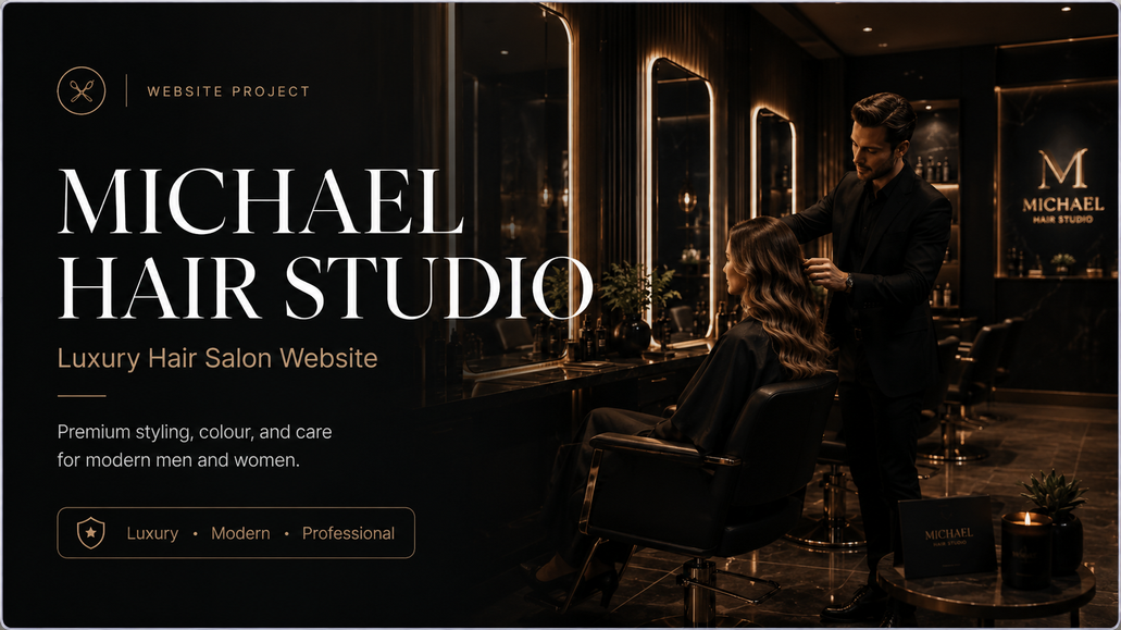Michael Hair Studio: We created a premium and elegant hair salon website designed to position Michael Hair Studio as a luxury grooming and styling destination for modern men and women.

Michael Hair Studio is a professional unisex hair salon website created for clients looking for expert haircuts, colour, styling, treatments and a refined salon experience.

The website was built to present the studio as stylish, trusted and high-end while making it easy for visitors to explore services, understand the salon experience and book an appointment.

The Brief

The client needed a clean, modern and premium website that could showcase the salon’s services, present the studio’s expertise, highlight the quality of products used and encourage clients to book appointments online.

The goal was to create a digital presence that felt luxurious, confident and professional — not ordinary, crowded or generic like most salon websites.

The Challenge

The biggest challenge was perception.

A hair salon website needs to do more than list services. It has to make people feel the quality before they even walk in. Visitors should instantly feel that the studio is polished, hygienic, stylish and capable of delivering a premium grooming experience.

The website needed to build trust, create desire and make booking feel simple and effortless.

The Strategy

We created a clear user journey around style, confidence and convenience.

The homepage introduces Michael Hair Studio with a strong luxury-focused message. The services section presents haircuts, colouring, treatments, styling, makeup, nail care and lash services in a clean and easy-to-understand way. The product section highlights the use of professional salon-grade brands to strengthen trust and quality perception.

The website was structured to help visitors quickly understand what the salon offers, why it feels premium and how they can book their appointment.

The Design Direction

The design was kept elegant, dark, modern and editorial.

Rich visuals, refined typography, warm lighting, soft gold accents and spacious layouts were used to create a high-end salon feel. The overall direction was inspired by luxury beauty, grooming and lifestyle brands, giving the website a polished and aspirational look.

Every section was designed to make the salon feel premium, calm and professional while still being easy to navigate.

The Build

The website was developed with clear sections for Home, About, Services, Gallery, Products Used, Contact and Appointment Booking.

It includes service highlights, product information, call-to-action buttons, contact details, booking options and a responsive structure for both desktop and mobile users.

The layout was created to make the salon look visually strong while keeping the user experience smooth and simple.

The Outcome

The final website gives Michael Hair Studio a premium online presence that supports both brand perception and appointment bookings.

Visitors can quickly understand the studio’s services, experience the luxury feel of the brand and take action without confusion. The result is a stylish, trustworthy and conversion-focused hair salon website built around beauty, confidence and professional care.
