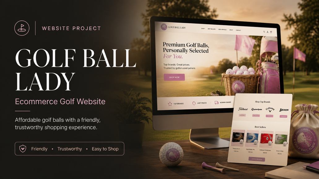 NEW: Golf Ball Lady: We created a clean, friendly and trustworthy ecommerce website for Golf Ball Lady, designed to make buying quality golf balls feel simple, reliable and personal.

Golf Ball Lady is a golf ball business built around helping golfers find affordable, high-quality golf balls with a smooth and easy shopping experience.

The website was created to present the brand in a more professional way while keeping its approachable, community-focused personality. The goal was to make the website feel credible, easy to use and trustworthy for both new and returning customers.

The Brief

The client needed a fresh website that could showcase golf ball products clearly, improve the buying journey and create a more polished online presence.

The website also needed to communicate key details such as product options, pickup information, offers, policies and customer support in a way that felt simple and transparent.

The Challenge

The biggest challenge was trust and clarity.

Customers needed to feel confident that they were buying from a real, reliable and professional business. The website had to look more refined without losing the friendly and local feel of the Golf Ball Lady brand.

It also needed to make products easy to browse, reduce confusion around ordering, and clearly explain pickup, refunds, policies and offers.

The Strategy

We created a clear ecommerce journey focused on product discovery and customer confidence.

The homepage introduces the brand with a fresh and welcoming message. Product sections were structured to make browsing easier, while key calls-to-action guide visitors toward shopping, contacting and placing an order.

We also added important trust-building elements such as policy pages, pickup instructions, promotional messaging and customer-friendly content throughout the site.

The Design Direction

The design was kept clean, bright and golf-inspired.

A fresh visual style, simple navigation, clear product presentation and friendly messaging were used to make the website feel professional but approachable. The overall design direction was built around trust, ease and a strong community feel.

The Build

The website was developed with product pages, category sections, offer messaging, pickup information, contact details and essential policy pages.

It includes a responsive structure for desktop and mobile visitors, making it easier for customers to browse products, understand the offer and take action from any device.

The Outcome

The final website gives Golf Ball Lady a stronger and more professional online presence.

Visitors can quickly understand what the business offers, explore available golf balls, view important buying information and feel confident placing an order. The result is a clean, trustworthy and easy-to-use golf ball website built around clarity, customer confidence and simple ecommerce flow.
