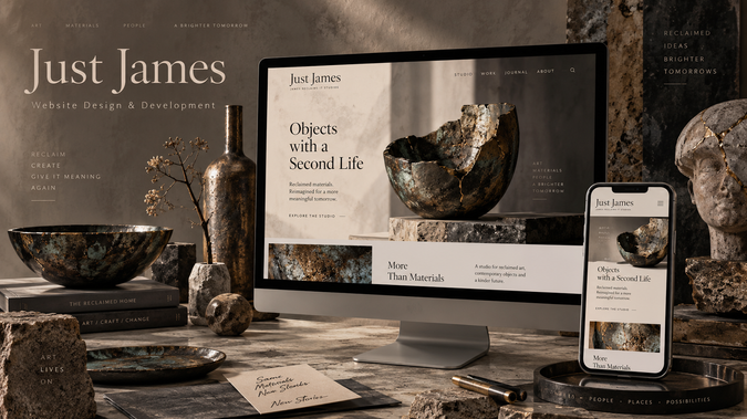 Just James: Just James — Website Design & Development

We designed and developed a premium, gallery-inspired website for Just James — James Reclaims IT Studios, a Florida-based creative studio specialising in reclaimed art, sculptural vessels, patina finishes, restoration, and bespoke surfaces.

The goal was to create a digital experience that felt more like an artist’s studio and contemporary gallery than a conventional business website. We focused on large-format imagery, refined typography, generous spacing, subtle interactions, and a clean responsive layout that allows the artwork and textures to remain the centre of attention.

The final website gives Just James a distinctive digital identity, clearly communicates the studio’s artistic philosophy, and creates a seamless path for visitors to explore the work and enquire about bespoke commissions.
