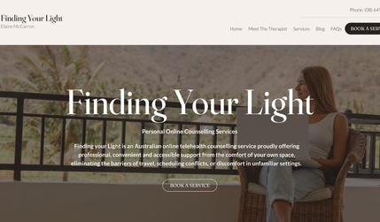 Finding Your Light: Advanced website design for an online therapist, including SEO and Accessibility, Site Speed optimisation. The site includes a content management system (Wix CMS) and Wix Bookings. 