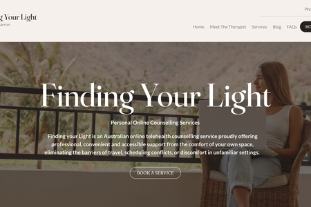 Finding Your Light: Advanced website design for an online therapist, including SEO and Accessibility, Site Speed optimisation. The site includes a content management system (Wix CMS) and Wix Bookings. 