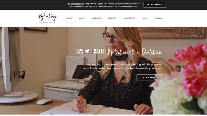 Kylie King MS, RD: We designed a vibrant, expert-driven website for a leading Los Angeles-based registered dietitian and weight-loss specialist, highlighting personalized nutrition programs, integrative weight-management coaching, specialty support (including emotional eating and medical conditions), and client results. The site showcases services, success stories, and easy pathways to book consultations.