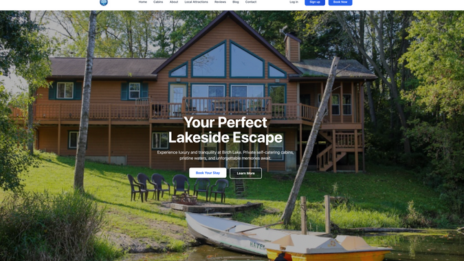 Birch Lake: Birch Lake has 4 lakeside cabins and is located in a country setting, 7 miles from Tomah, WI. Our modern cabins have fully equipped kitchens, fireplaces, lakeside decks, hot tubs, campfire rings, king beds and central air. Each is furnished with a row boat and peddle boat. The 3 1/2 acre spring fed lake has 4 beaches and is stocked with Bass and Bluegill. The resort has 12 acres to wander on and has a volleyball and badminton court.