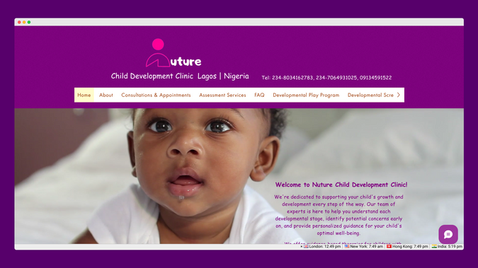 Nurture Child Development Clinic  Lagos: Project Overview:
We designed a supportive, professional custom Wix website for Nurture Child Development Clinic, a dedicated center helping children overcome developmental challenges through evidence-based, play-centered therapies. Specializing in speech delays in toddlers, late talkers, autism spectrum disorder (ASD), ADHD, social communication issues, behavioral difficulties, and more, the clinic offers personalized early intervention (18 months–6 years) to empower kids and guide parents. The site serves as an informative hub for families, promoting programs like ABA, ESDM, and Developmental Play, while encouraging consultations and screenings.
Key Features Delivered:

Warm, reassuring design with child-focused imagery and empathetic language — using phrases like “We're dedicated to supporting your child's growth and development every step of the way” and “Every child grows at their own pace — but when challenges appear, early guidance matters.”
Strong homepage overview: Welcomes parents with expert access to developmental psychologists, behavior analysts, and child specialists; highlights key concerns (speech delay, autism, inattention/hyperactivity, social/play skills) and clear CTAs like “Contact us today to schedule a consultation” and “Click now to assess if your child's development is progressing as expected.”
Organized sections:
Our Programs — Detailed pages on Applied Behaviour Analysis (ABA) for skill-building and behavior reduction; Early Start Denver Model (ESDM) play-based therapy for ASD (12–48 months); Developmental Play Program (DPP) for social, communication, and play challenges.
Developmental Screenings — Importance of regular check-ups (every 6–12 months for young kids, annual for older, quarterly for preterm/birth complications).
Services — Early Intervention (speech-language therapy, occupational therapy, social skills training), Private Consultations, Standardized Assessments (diagnostic/psychoeducational), School Consultations (including Beststarts Program for schools).
Testimonials — Parent stories praising improvements in communication, social skills, concentration, and behavior.

Responsive layout optimized for mobile — allowing busy parents to explore programs, read testimonials, submit inquiries, or book via contact form on any device.
Lead capture: Prominent contact form (with submission confirmation), calls-to-action for consultations, screenings, and event sign-ups (e.g., ASD Early Intervention Waitlist in Ikeja, Lagos).
Fast-loading performance with intuitive navigation to build trust and prompt immediate action in the sensitive child development/therapy space.

Results & Impact:
Delivered a compassionate digital presence that positions Nurture CDC as a trusted resource for Nigerian families facing developmental concerns — driving consultations, screenings, and program enrollments while educating parents on early intervention benefits and evidence-based approaches like ABA/ESDM.
Technologies: Custom Wix design, responsive development, event/program pages, contact/lead forms, testimonial integration, SEO optimization for searches like “speech delay toddlers Nigeria”, “autism therapy Lagos”, “child development clinic Ikeja”.