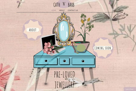 cathnbarb: this is a real work in progress for the client.  It's a pre-loved jewellery website with a quirky and fun twist!  Very retro design - logo and all design work is bespoke.  Little Dressing Table on the Home page is designed on Affinity Designer and is bespoke for the client....lots of fun with this...