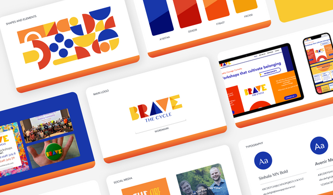 Logo Design - Brand Guide - Brave The Cycle - Education - Advanced Website Design - Great Lakes Designers- Mockup : Curriculum based Advanced Website Design, Brand Guide, Logo Design, Style Guide, Program Development, Consultation