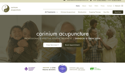 Corinium Acupuncture: This responsive redesign of an acupuncture clinic website included full website page restructuring, user experience improvements, navigation changes and SEO research / optimisation, 