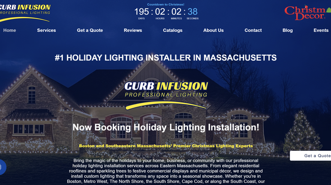 Curb Infusion – Comprehensive Website Design, Content Strategy & SEO Implementation: Curb Infusion, founded in 1999 by Dick Ficco, is a Massachusetts-based lighting company specializing in holiday and permanent lighting solutions for residential, commercial, and municipal clients. Their services extend across Boston, Cape Cod, the South Shore, and over 100 towns and cities in the region.

Project Scope: Website Design & User Experience: Developed a responsive, user-friendly website using Wix, ensuring optimal viewing across devices. Implemented intuitive navigation to guide visitors through various services, including holiday lighting, permanent installations, and municipal projects.

Content Creation & Strategy: Crafted explicit and engaging content that highlights Curb Infusion's expertise in transforming spaces with lighting. Emphasized their all-inclusive services: design, installation, maintenance, takedown, and storage. Developed dedicated pages for specific services, such as municipal lighting projects in Boston.

Search Engine Optimization (SEO): Implemented foundational SEO practices, including keyword optimization, meta descriptions, and alt tags. Created multiple sitemaps to enhance crawlability and indexing, covering various service categories and focused on local SEO to improve visibility in Massachusetts-based searches.

Lead Generation & Conversion: Integrated clear calls-to-action (CTAs) throughout the site to encourage inquiries and bookings. Developed a user-friendly contact form and instant quote feature to streamline the customer acquisition process.

Outcome:
The revamped website effectively showcases Curb Infusion's extensive portfolio and commitment to quality. With improved navigation, compelling content, and strategic SEO, the site serves as a powerful tool for attracting and converting potential clients in the Massachusetts area.