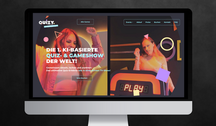 Quizy Düsseldorf: Webdesign für Quizy – die 1. KI-basierte Quiz- & Gameshow der Welt.
Für Quizy Düsseldorf habe ich eine interaktive, dynamische Website entwickelt, die das Erlebnis einer echten Gameshow digital erlebbar macht.
Verspielte Designelemente, klare Struktur und eine immersive Nutzerführung sorgen für maximale Aufmerksamkeit – realisiert mit Wix Studio.