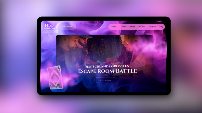 Mind Arena Düsseldorf: Für Mind Arena Düsseldorf habe ich ein visuell starkes, immersives Webdesign entwickelt, das Spannung und Erlebnis bereits online spürbar macht. Fokus lag auf User Experience, klarer Struktur und responsivem Design. 