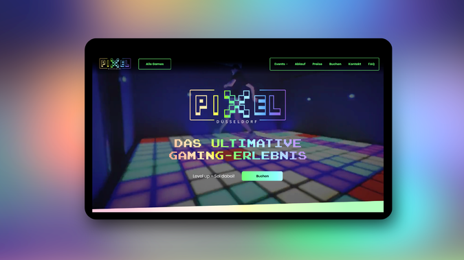 Pixel Games: PIXEL Düsseldorf – Webdesign für ein immersives Gaming-Erlebnis.
Für das Projekt PIXEL Düsseldorf entstand ein verspieltes, interaktives Webdesign, das Gaming-Kultur mit modernem UX-Anspruch verbindet.
Klares visuelles Konzept mit Retro-Vibes, leuchtenden Farben und animierten Elementen – umgesetzt mit Wix Studio.