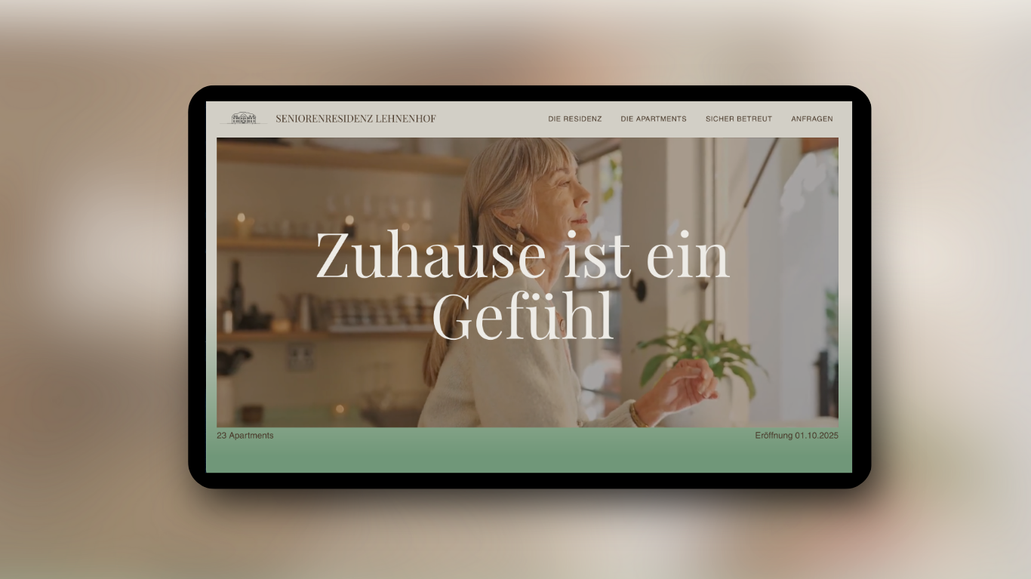 Seniorenresidenz Lehnenhof: Für die Seniorenresidenz Lehnenhof habe ich eine neue Website in Wix Studio umgesetzt. Ich habe das Design bewusst ruhig, warm und vertrauensvoll gestaltet. Das Ergebnis ist ein moderner Webauftritt, der Sicherheit vermittelt.