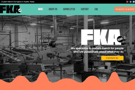 FKA Merch: A colorful website for a screen printer and merch company.