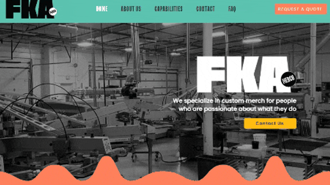 FKA Merch: A colorful website for a screen printer and merch company.