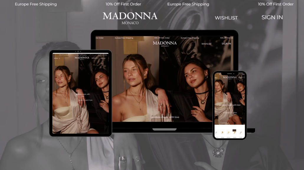 MADONNA: Designed a modern e-commerce website for a luxury jewelry brand, focusing on elegant visuals, smooth navigation, and a premium user experience.
