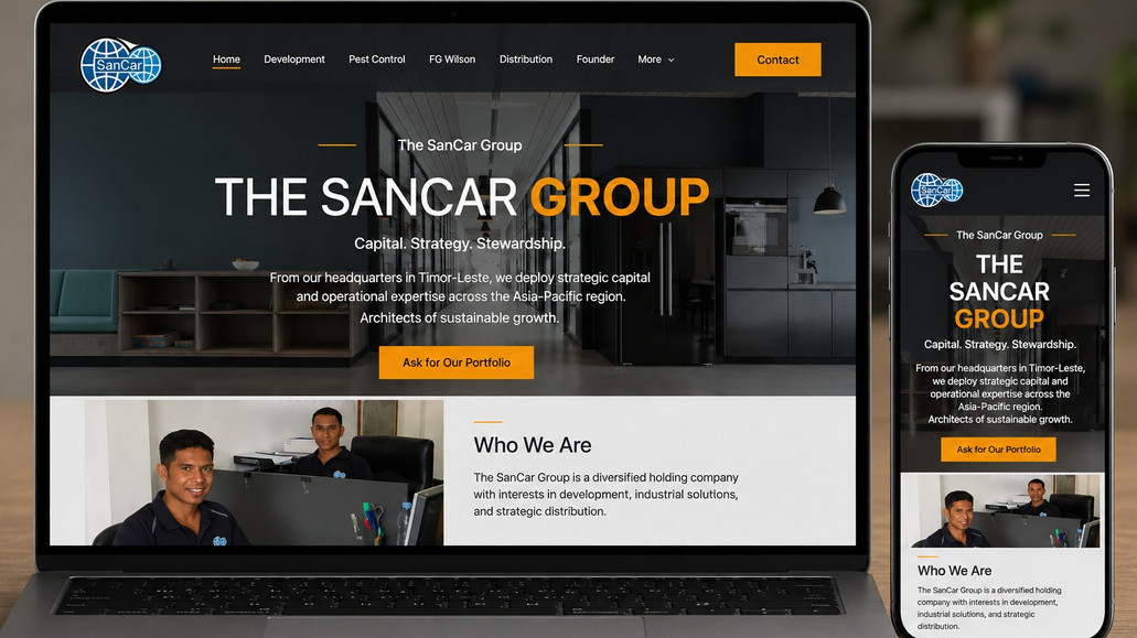 Sancar Group 1: We designed and developed the corporate website for SanCar Group, a multi-division company operating across logistics, pest control, real estate, and digital services. The primary challenge was organizing a wide range of services into a clear, user-friendly structure while maintaining a professional and credible brand presence.

Our approach focused on simplifying navigation, restructuring content hierarchy, and creating a layout that allows users to easily explore each business division without confusion. We implemented a clean and functional design that balances information density with readability, ensuring that visitors can quickly understand the company’s offerings and take action.

The result is a streamlined corporate website that improves clarity, enhances usability, and supports SanCar Group’s positioning as a reliable, all-in-one service provider.