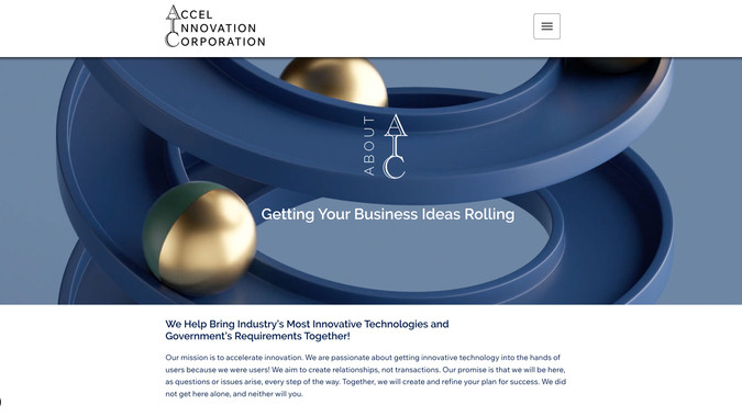 Accel Innovation Corporation: A new marketing website and logo/branding for a specialty management consultancy, staffed by ex-military experts, whose expertise combines the needs of the Department of Defense and start-up technology companies.