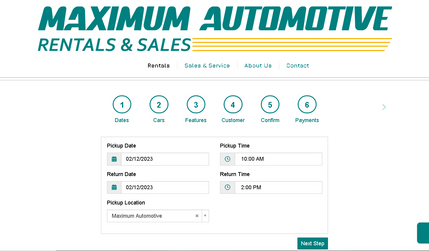 Maximum Automotive: Classic Website: This simple, yet effective design includes a custom HTML embed feature that permits visitors to rent vehicles directly through the merchants website from their secure rental platform.
