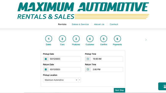 Maximum Automotive: Classic Website: This simple, yet effective design includes a custom HTML embed feature that permits visitors to rent vehicles directly through the merchants website from their secure rental platform.