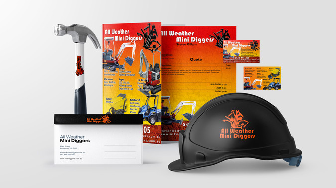 MiniDigger Melbourne: Tight Access Excavation Business. Hover Buttons, Videos, Galleries, Slideshows. Branding package, Logo, Business Cards, Flyers, Invoice Templates and Envelopes