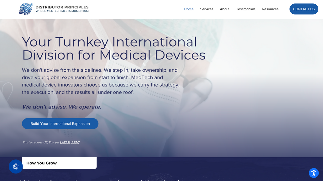Distributor Principles: Full website design + SEO package for a medical devices consulting firm