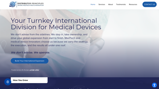 Distributor Principles: Full website design + SEO package for a medical devices consulting firm
