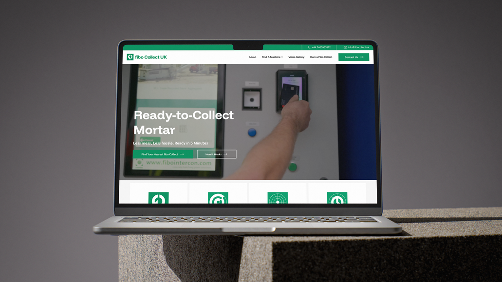 fibo Collect UK: We created the full brand identity and website for fibo Collect UK, the first self-service vending network for concrete and mortar in the UK. Our team developed a modern, professional brand and a mobile-friendly site that explains the service clearly, showcases locations, and builds trust with testimonials and case studies. The result is a scalable platform that supports growth while making the customer journey simple and seamless.