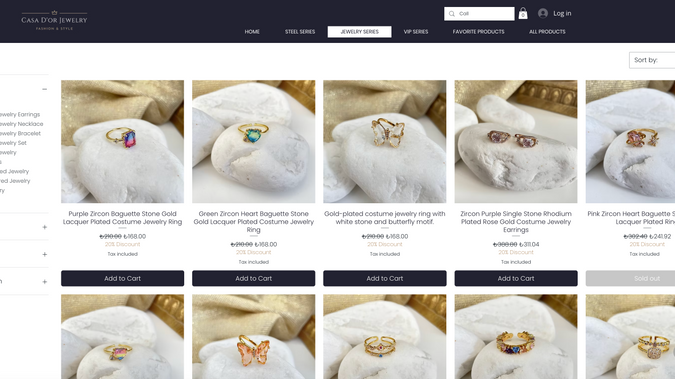 Casa D'or Jewelry - Premium Fashion Jewellery eCommerce Store: Casa D'or Jewelry is a Turkish fashion jewellery brand specialising in steel and bijouterie jewellery, offering an extensive collection of necklaces, bracelets, earrings, rings, anklets, and full jewellery sets across two distinct product lines — a Steel Series and a Bijouterie Series — alongside a VIP Series and a dedicated luck and prosperity accessories range featuring handmade spiritual and Feng Shui pieces.

This is one of the most feature-rich and technically complete Wix eCommerce builds in the Featdoor Digital portfolio, combining a large product catalogue, a full customer account ecosystem, advanced promotional mechanics, and third-party marketing integrations into a single cohesive Wix store.

The product architecture alone is substantial — a two-tier category system with Steel Series and Bijouterie Series each subdivided into six product type categories (necklaces, bracelets, earrings, rings, anklets, and sets), plus additional cross-category collections organised by colour (silver-tone, gold-tone, pearl) and theme (luck and prosperity accessories, new arrivals, bestsellers, VIP series). Managing this level of catalogue depth cleanly on Wix required careful taxonomy planning and navigation architecture.

Key platform features built into the store include a full Wix Members account system with personal order history, saved addresses, wishlist functionality, a custom loyalty points wallet ("Casa D'or Param"), and personal account management, a gift card system, a site-wide 20% discount promotional campaign with automated pricing, instalment payment options via multiple Turkish banks, free shipping threshold mechanics, Facebook Pixel and conversion tracking integration, PayTR payment gateway integration, 256-bit SSL security, a barcode-linked QR profile (bio.casadorjewelry.com), newsletter subscription, WhatsApp direct customer support, a blog section, and a third-party digital marketing partnership with Earnado for performance marketing.
The site has full social commerce integration across Instagram, Facebook, YouTube, WhatsApp, and LinkedIn, reflecting a brand that is actively driving traffic from multiple channels into the Wix store.

Services used: eCommerce Website, Advanced Website Design, Advanced Store Capabilities, Store Optimisation, Mobile Website, Facebook Pixel, Google Analytics