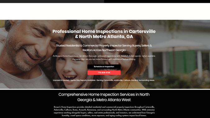 Brown's Home Inspections: Wix website design, SEO, and AI search optimization for Brown’s Home Inspections. Structured inspection service pages and local SEO signals built to increase visibility and leads.