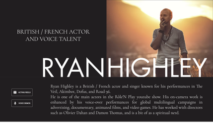 Ryan Highley: Site vitrine Wix Studio pour Ryan Highley, comédien voix off et double
Responsive design - Multilingue

Showcase website for Ryan highley, british & french actor and voice talent.