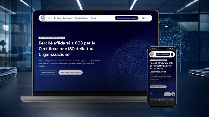 CQSCert: Per CQS abbiamo progettato una presenza digitale autorevole e istituzionale, capace di comunicare indipendenza, competenza tecnica e rigore nei percorsi di certificazione ISO. La navigazione organizza standard, requisiti e vantaggi in maniera chiara e accessibile.

Sul piano commerciale, valutazioni gratuite, richieste di informazioni e pagine dedicate alle singole certificazioni trasformano contenuti tecnici complessi in un percorso di acquisizione comprensibile, favorendo contatti qualificati da aziende e organizzazioni.