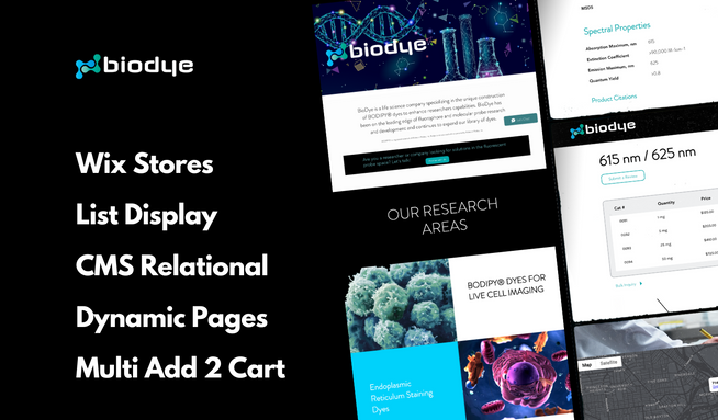 Bio Dye: Custom shopping interface to display list of products, Custom add to cart, Design, Wix Stores