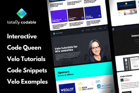 Totally Codable: Interactive Velo tutorial examples with code snippets. Official Code Queen website.