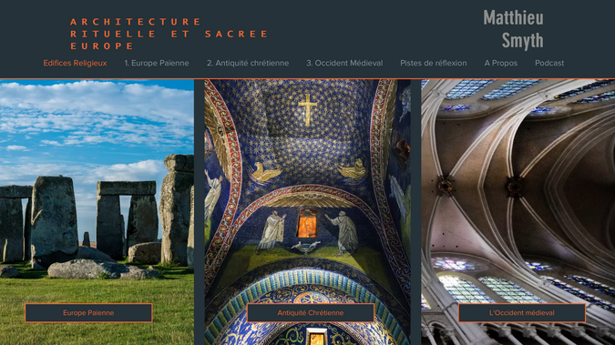 Matthieu Smyth: English / Français 
Sacred Architecture Course Website – Interactive Glossary (EN)
Based on Word documents provided by Matthieu Smyth, Lecturer-Researcher at the University of Strasbourg (Member of the Société d’Études Liturgiques Catalanes), I transformed his sacred architecture course into a clear, structured, and accessible online learning platform for undergraduate and master’s students interested in the subject.
The course is followed by students from diverse fields — history, religious studies, art history, architecture, or archaeology — and offers an anthropological and historical approach to Europe’s sacred monuments, highlighting their ritual and symbolic functions and inviting reflection on their meaning.
To make the course engaging and practical, I designed several key features:
Clear structure and navigation, allowing students to move easily between sections and themes.
Selection and integration of relevant illustrations to enhance visual learning and comprehension.
Interactive glossary: each key term within the text is clickable and links to a dedicated page with explanations or discussion points, with a link to return directly to the original paragraph.
User-friendly design and smooth navigation, providing students with an online course experience that is both enjoyable and practical.
This platform allows students to learn, explore, and deepen their understanding at their own pace, while providing a modern, immersive online tool that highlights and supports the professor’s original course content.

Version FR – site Cours d’Architecture Sacrée avec glossaire interactif
À partir des documents Word fournis par Matthieu Smyth, Enseignant-Chercheur à l’Université de Strasbourg (Membre de la Société d’Études Liturgiques Catalanes), j’ai transformé le cours d’architecture sacrée en un site pédagogique en ligne clair, structuré et accessible, destiné aux étudiants de licence et aux étudiants de master intéressés par ces questions.
Le site accompagne les étudiants issus de parcours variés — histoire, études religieuses, histoire de l’art, architecture ou archéologie — et propose une approche anthropologique et historique des monuments sacrés européens, mettant en lumière leurs fonctions rituelles et symboliques et invitant à réfléchir au sens de ces architectures.
Pour rendre le cours vivant et pratique, j’ai conçu plusieurs fonctionnalités spécifiques :
Structuration et arborescence claire, pour naviguer facilement entre les sections et les thèmes.
Choix et intégration d’illustrations pertinentes pour enrichir l’expérience visuelle et la compréhension.
Glossaire interactif : chaque mot-clé dans un paragraphe est cliquable et renvoie vers une page d’explication ou des pistes de réflexion, avec un lien permettant de revenir automatiquement au texte initial.
Navigation fluide et design ergonomique, pour offrir aux étudiants un support de cours agréable, pratique et intuitif.
Ce site est conçu pour que les étudiants puissent apprendre, explorer et approfondir le cours à leur rythme, tout en ayant un outil en ligne moderne et immersif qui valorise le contenu fourni par le professeur.
