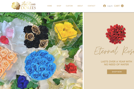 Roses Dorées: Designed the website for Roses Dorées, a floral design studio specializing in unique and creative arrangements. The site highlights their elegant fresh and eternal rose creations, showcasing their distinctive packaging and embellishments for both local and global clients.