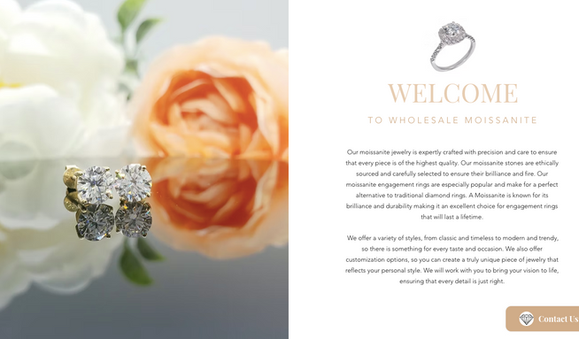 Wholesale Moissanite: Designed the website for Wholesale Moissanite, a trusted provider of high-quality, ethically sourced moissanite jewelry. The site showcases their expertly crafted engagement rings and custom designs, offering a brilliant and durable alternative to traditional diamonds.