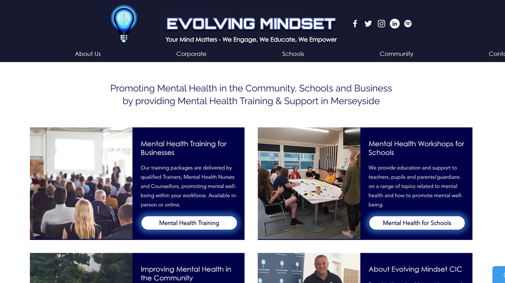 Evolving Mindset: Website redesign and SEO for Mental Health charity in Liverpool.