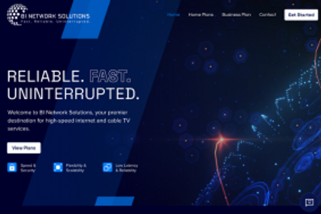 BI Network Solutions: Dark theme website with custom graphics
