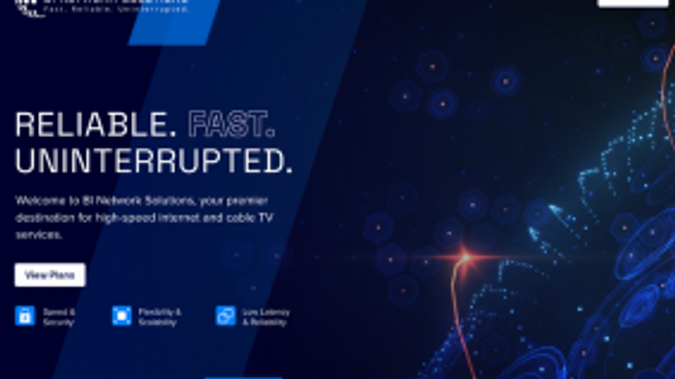 BI Network Solutions: Dark theme website with custom graphics