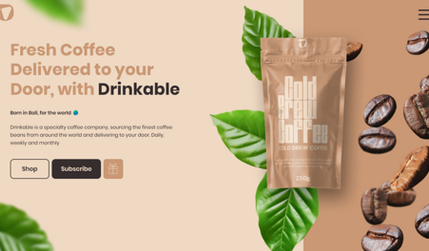 Drinkable Coffee: A coffee brand e-commerce website with immersive scroll effects and interactions. Branding & packaging design included.